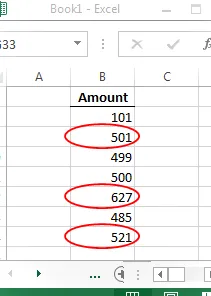 Círculo de validación de datos de Excel Datos no válidos