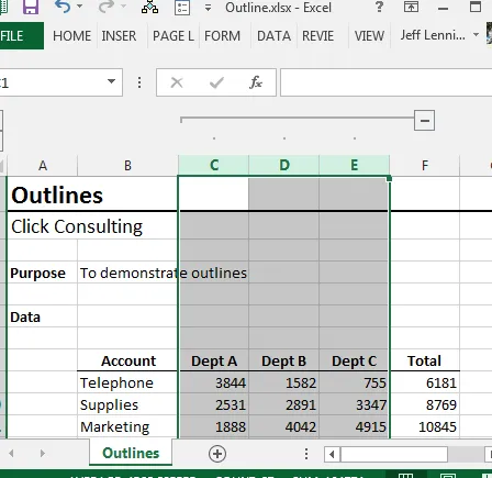 Esquema de columnas de Excel