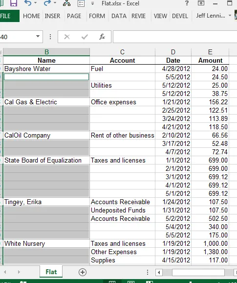 Celdas de Excel en blanco seleccionadas