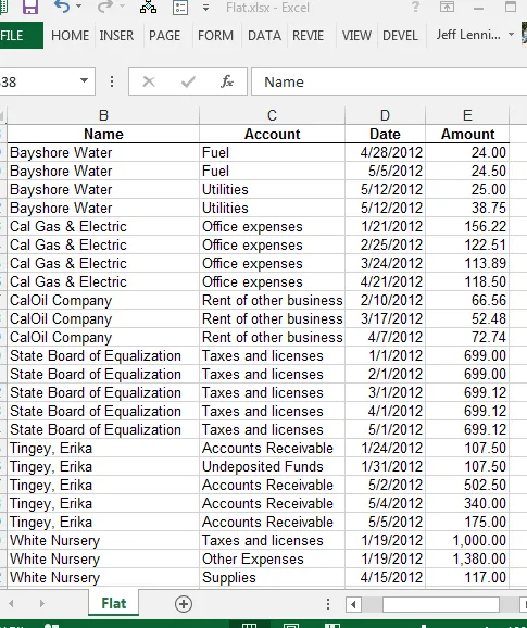 Datos planos de Excel