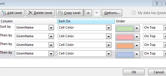 Cuadro de diálogo Ordenar en Excel por Jeff Lenning