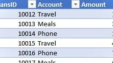 Una captura de pantalla de una tabla de Excel con las columnas Cuenta y Monto