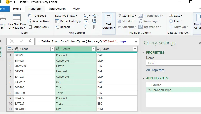 Power Query recupera los datos de origen