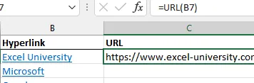 Función resultante que recupera la URL del hipervínculo