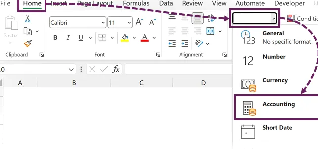 Formato de número contable en Excel.