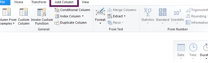 Agregar cinta de columnas en Power Query