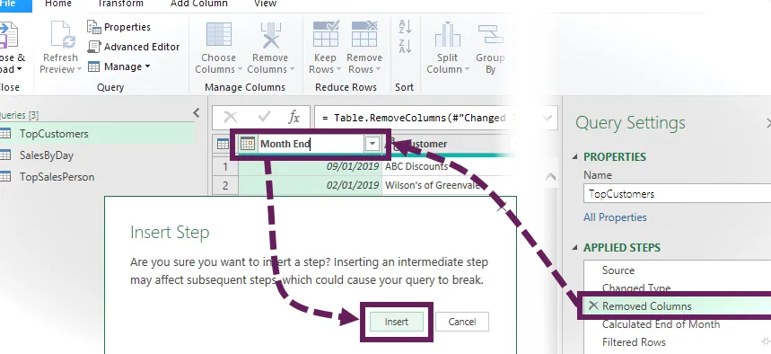 Agregar un nuevo paso que provocará un error en el editor de Power Query