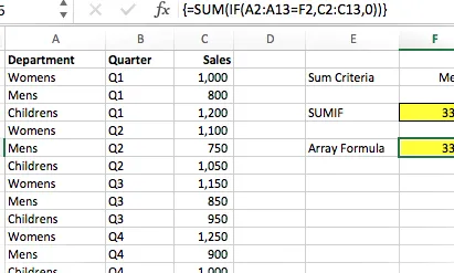 Fórmulas de matriz básicas: matriz SUM IF