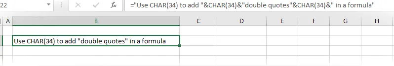 CHAR(34) para insertar una comilla doble en una fórmula