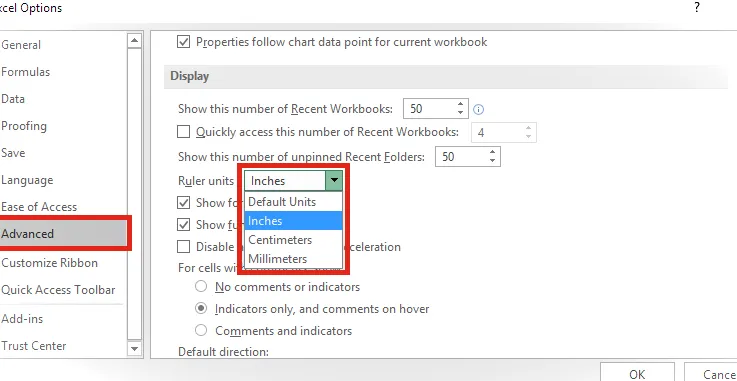 Cambiar unidad de medida de Excel