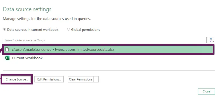 Cambiar fuente en el cuadro de diálogo de configuración de fuente de datos