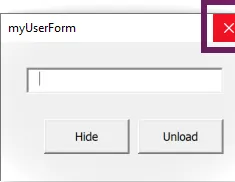Cerrar el botón VBA UserForm X