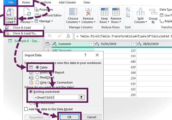 Cerrar y cargar datos en Excel