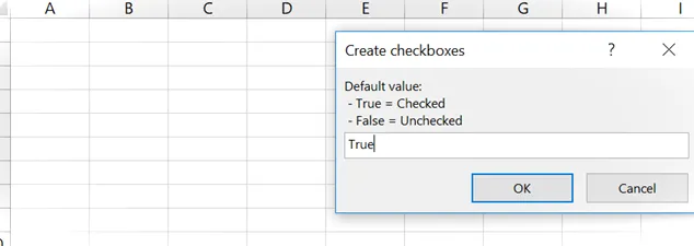 Crear casillas de verificación: valor predeterminado