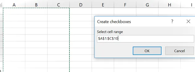 Crear casillas de verificación: seleccionar rango