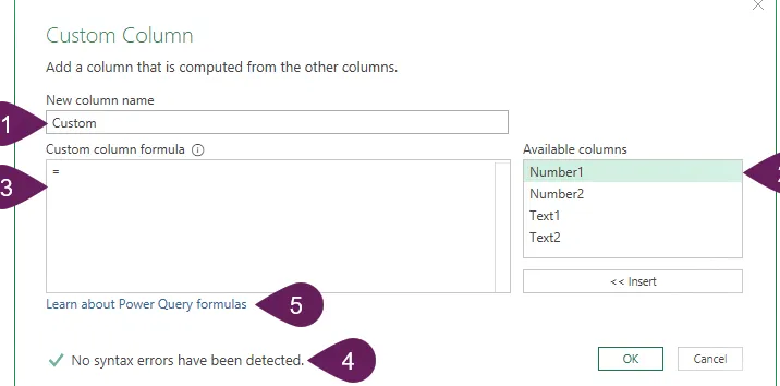 Cuadro de diálogo Columna personalizada