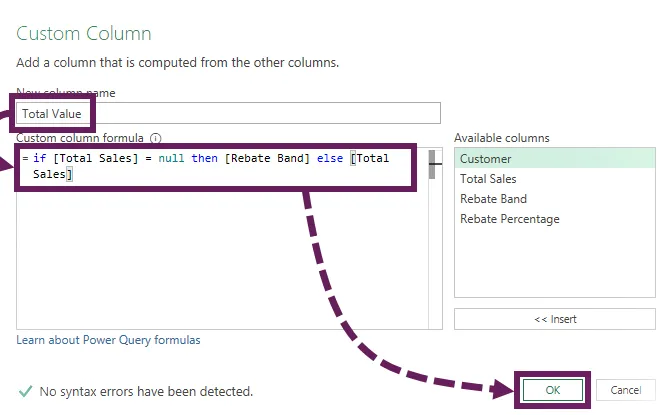 Columna personalizada con declaración if para combinar columnas