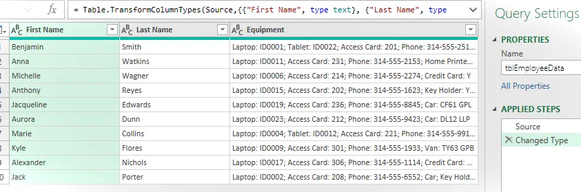 Datos cargados en Power Query