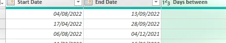 Días entre cálculos en Power Query