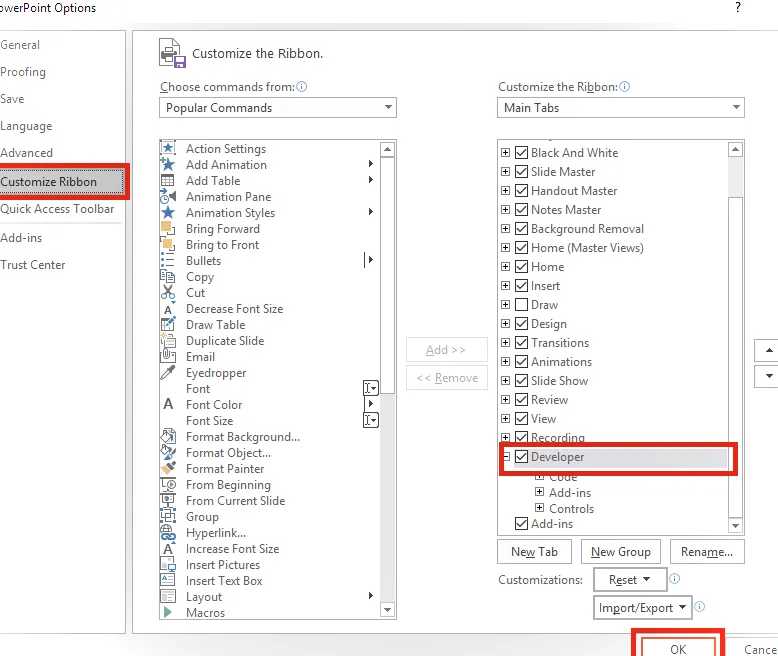 Habilitar la cinta de desarrollador de PowerPoint