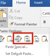 Word vinculado a Excel: opciones de pegado predeterminadas