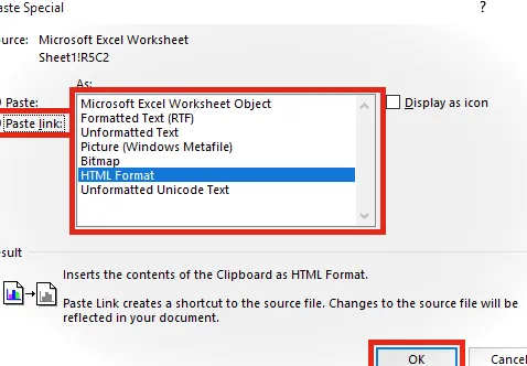 Word vinculado a Excel: Pegado especial