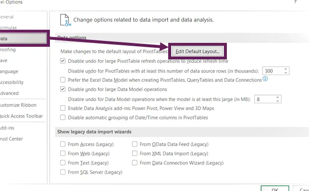 Cuadro de diálogo Opciones de Excel