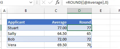 Función de ronda de Excel aplicada a puntuaciones