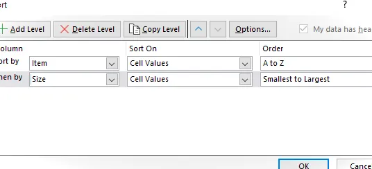 Clasificación múltiple de Excel