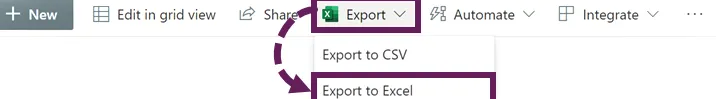 Exportar a Excel desde la lista de SharePoint