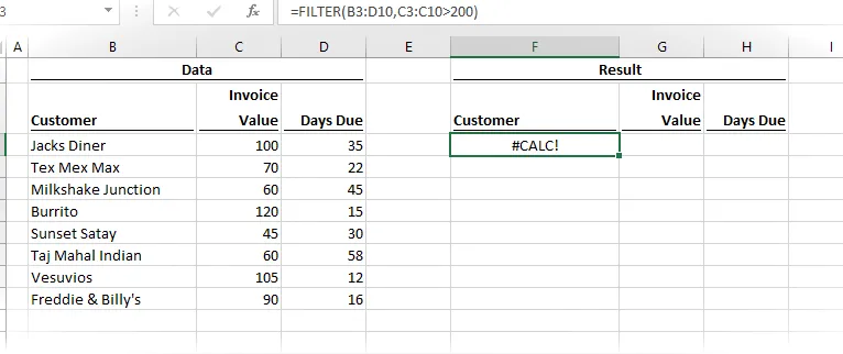 ¡FILTRO #CALC!  Error