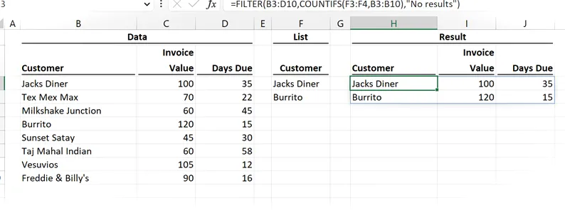 FILTRO Ejemplo 7: Coincidencia basada en una lista