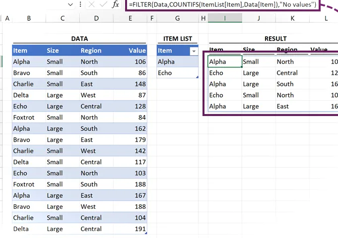 FILTRAR por una lista en Excel