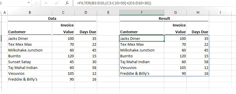 FILTRAR con múltiples condiciones OR