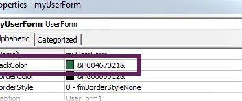 Código hexadecimal utilizado en VBA