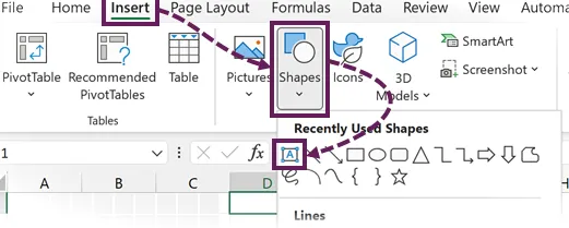 Insertar - Formas - Cuadro de texto - para crear una etiqueta de gráfico de gofres dinámico