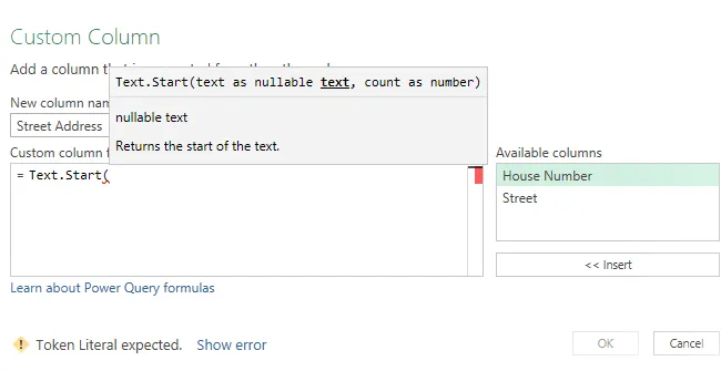 Intellisense mostrando argumentos de fórmulas