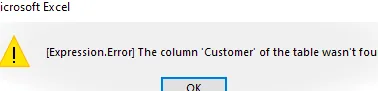 Error de MS Excel: columna no encontrada