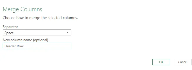 Cuadro de diálogo Combinar columnas usando el carácter de espacio