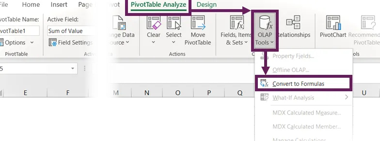 Herramientas OLAP: convertir a fórmulas