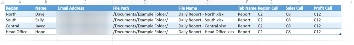 Tabla de parámetros para Power Automate