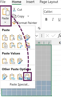 Pegue la imagen vinculada del gráfico de gofres de Excel