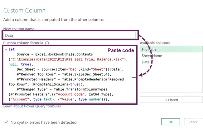 Pegue el código en el Editor avanzado