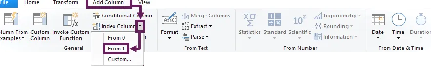 Power Query Agregar índice a partir de 1