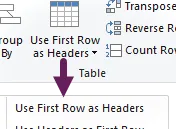 Sección de tabla de la cinta de Power Query