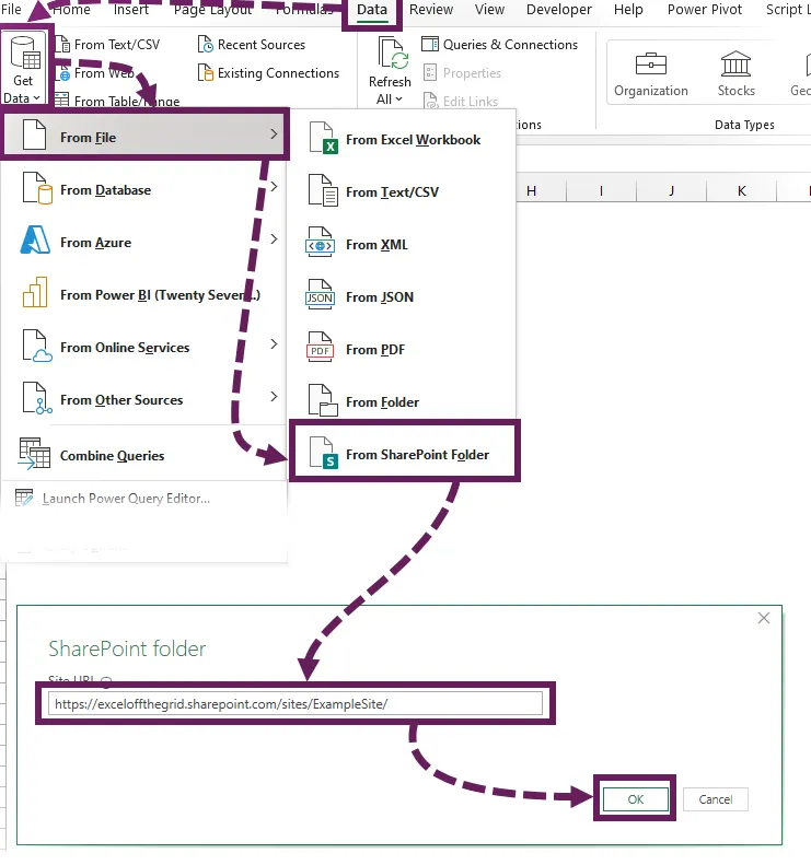 Power Query se conecta a la carpeta de SharePoint