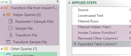 Elementos creados por Power Query