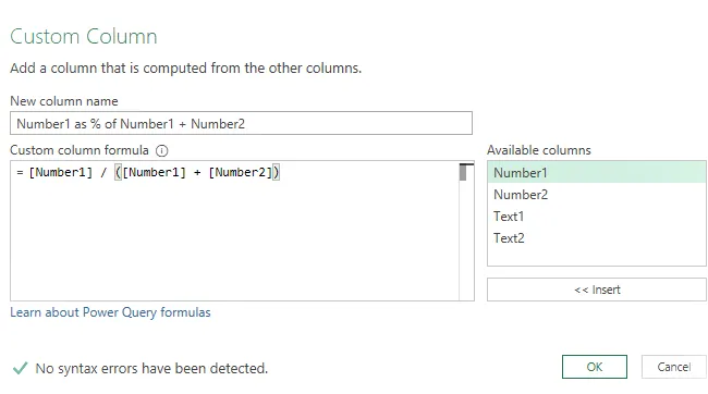 Fórmula de Power Query: ejemplo 1