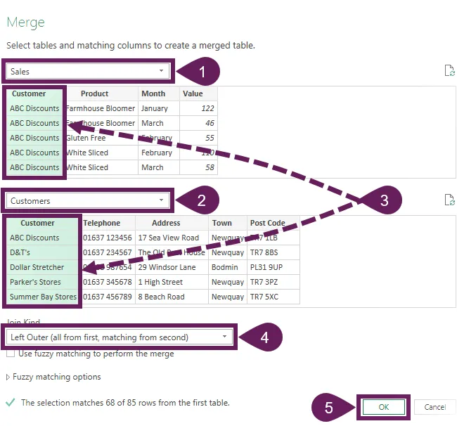 Cuadro de diálogo de combinación de Power Query