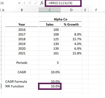 Función RRI en Excel